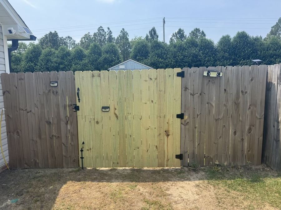 New wood fence walk gate with hardware